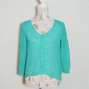 Anthropologie Pins and Needles Teal Blouse Size M